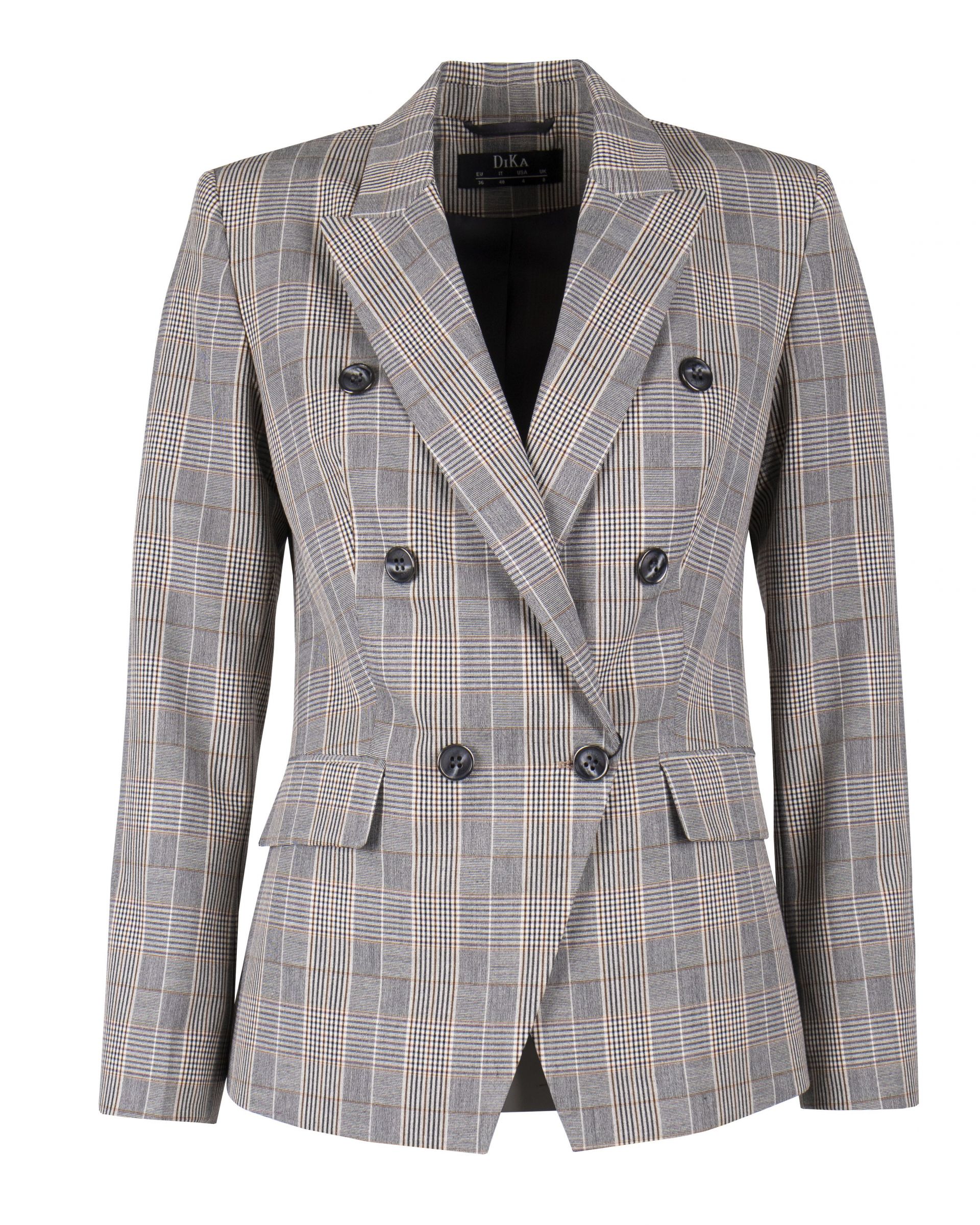 Checkered double-breasted jacket with lapels, with viscose in the composition 0